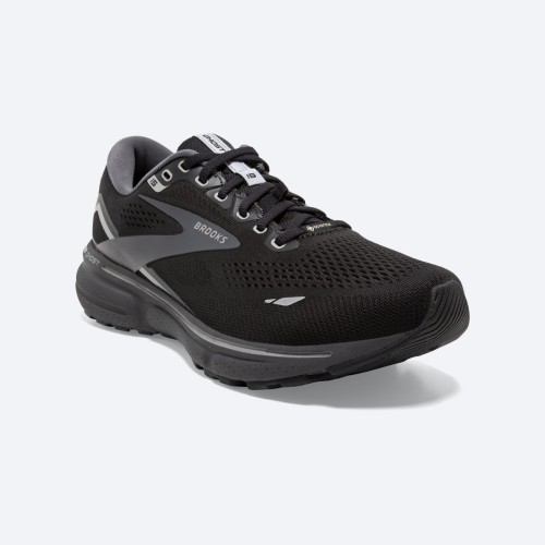 Brooks Ghost 15 GTX Black Blackened Pearl Alloy The Ghost 15 gets a weather resistant upgrade in the men s Brooks Ghost 15 GTX. Waterproof materials join forces with the Ghost s much loved